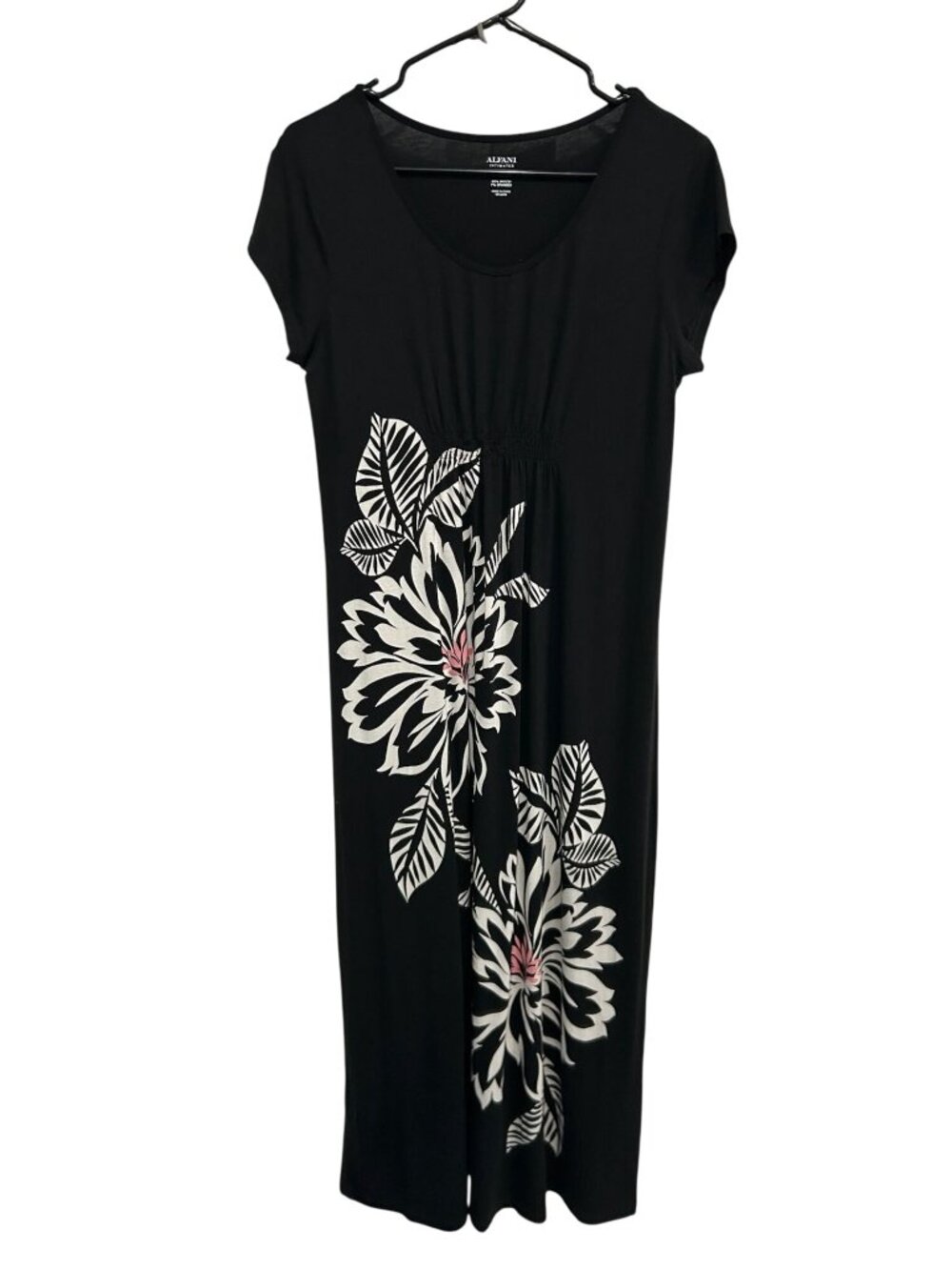 Alfani Intimates Medium Lounge Dress Black Short Sleeve Floral Rayon Boho